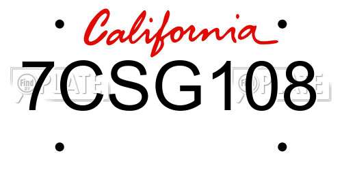 7CSG108 California License Plate