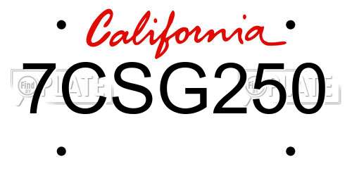 7CSG250 California License Plate