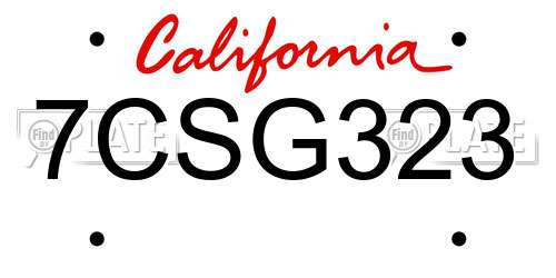7CSG323 California License Plate