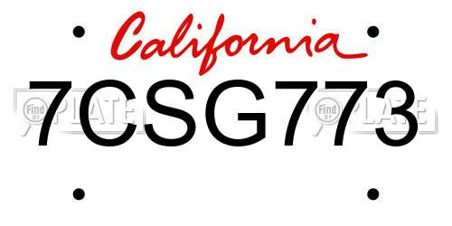 7CSG773 California License Plate