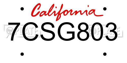 7CSG803 California License Plate