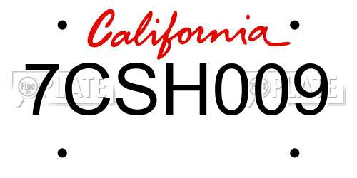 7CSH009 California License Plate