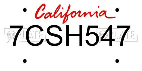 7CSH547 California License Plate