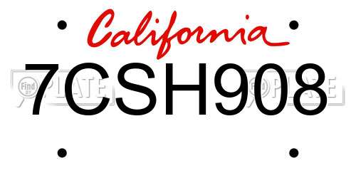 7CSH908 California License Plate