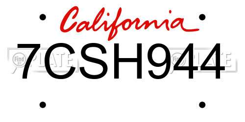 7CSH944 California License Plate