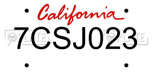 7CSJ023 California License Plate