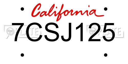 7CSJ125 California License Plate