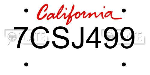 7CSJ499 California License Plate