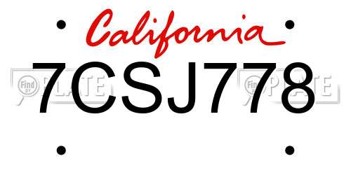 7CSJ778 California License Plate