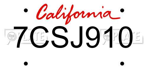 7CSJ910 California License Plate
