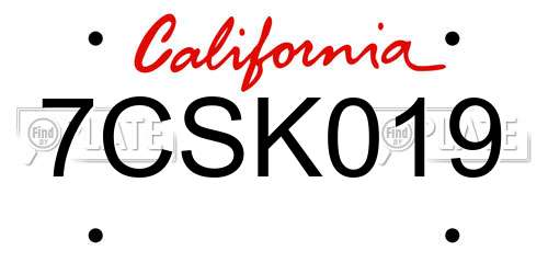 7CSK019 California License Plate