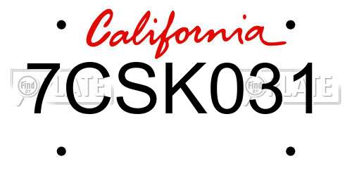 7CSK031 California License Plate