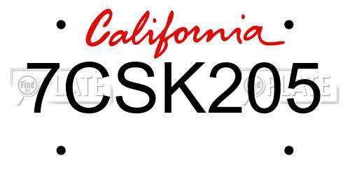 7CSK205 California License Plate