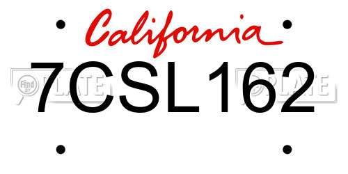 7CSL162 California License Plate