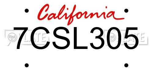 7CSL305 California License Plate