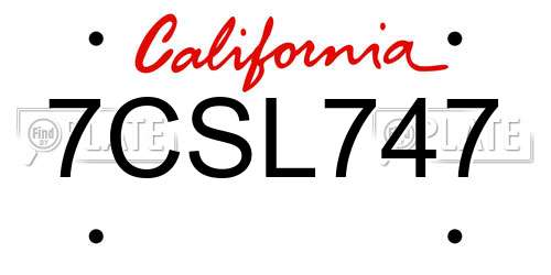 7CSL747 California License Plate