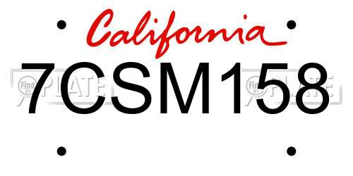 7CSM158 California License Plate