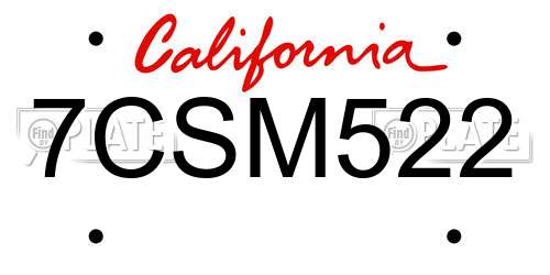 7CSM522 California License Plate