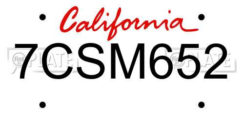 7CSM652 California License Plate