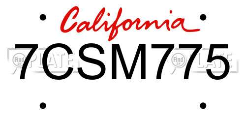 7CSM775 California License Plate