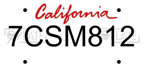 7CSM812 California License Plate