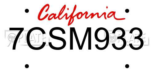 7CSM933 California License Plate