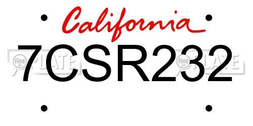 7CSR232 California License Plate