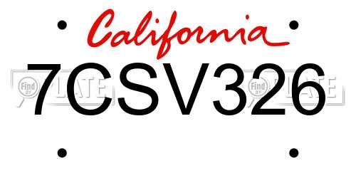 7CSV326 California License Plate
