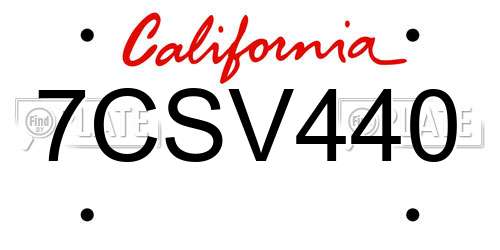 7CSV440 California License Plate