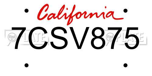 7CSV875 California License Plate