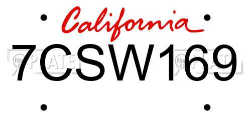 7CSW169 California License Plate