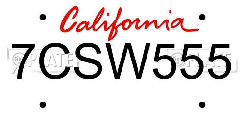7CSW555 California License Plate