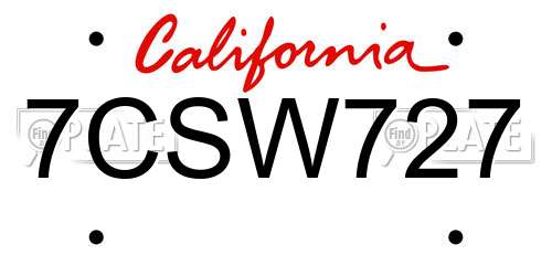 7CSW727 California License Plate