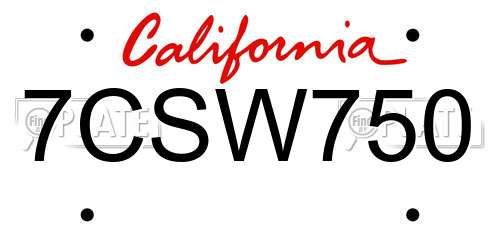 7CSW750 California License Plate