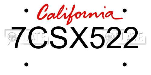 7CSX522 California License Plate