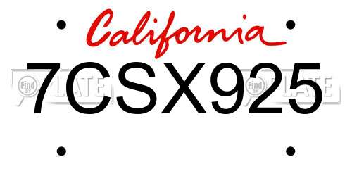 7CSX925 California License Plate