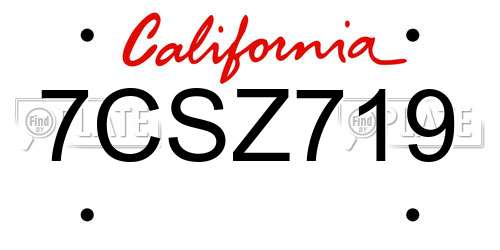 7CSZ719 California License Plate