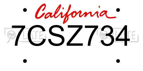 7CSZ734 California License Plate
