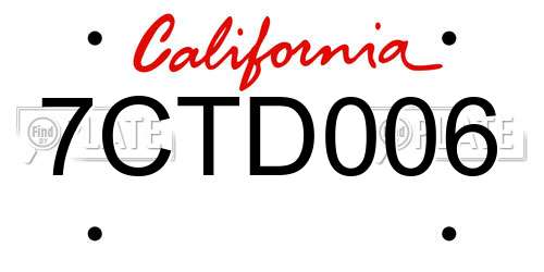 7CTD006 California License Plate