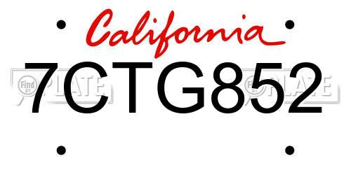7CTG852 California License Plate