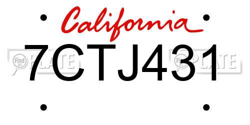 7CTJ431 California License Plate