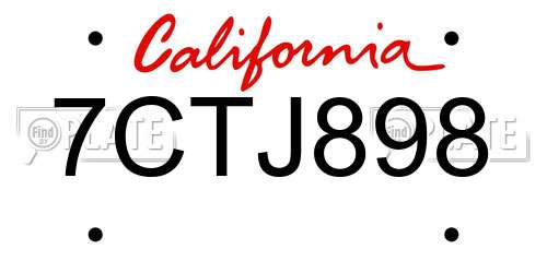 7CTJ898 California License Plate