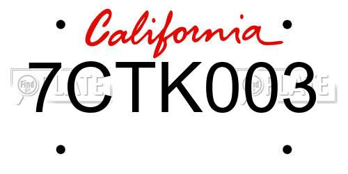 7CTK003 California License Plate