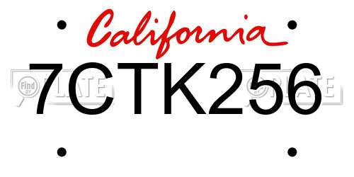 7CTK256 California License Plate