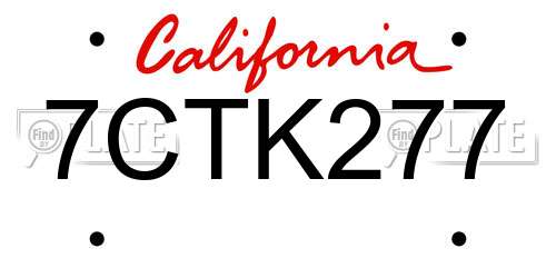 7CTK277 California License Plate
