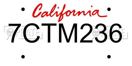 7CTM236 California License Plate