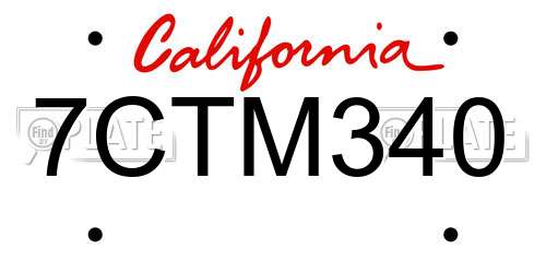 7CTM340 California License Plate