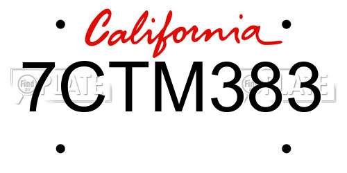 7CTM383 California License Plate