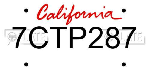 7CTP287 California License Plate