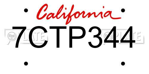 7CTP344 California License Plate